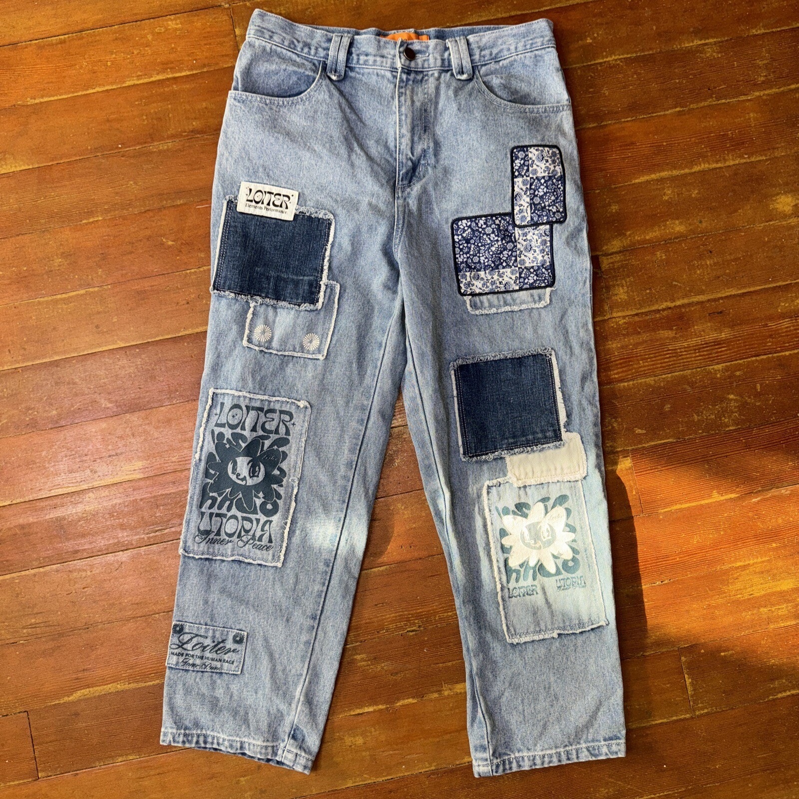Vintage Y2k Patchwork Denim Jeans Mixed Wash Baggy Indie Statement 30